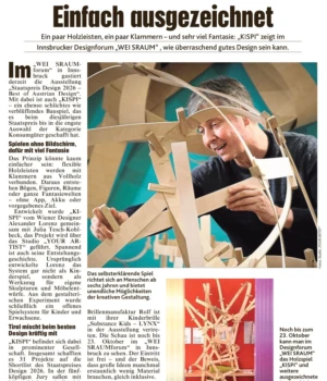 Ausstellung im WEIS RAUM innsbruck: Österreichischer Staatspreis Design 2026 - Best of Austrian Design